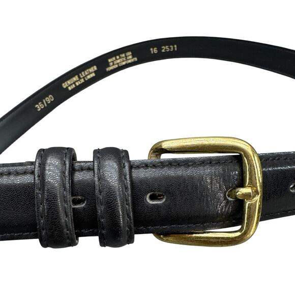 Vintage Black Leather Brass Buckle 1" Wide Dress Belt Men 36" - Picture 2 of 8